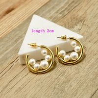 1 Pair Commute Round Plating Copper Pearl 18K Gold Plated Earrings main image 2