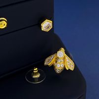 Copper 18K Gold Plated Simple Style Commute Bee Inlay Zircon Rings Earrings main image 5