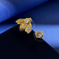 Copper 18K Gold Plated Simple Style Commute Bee Inlay Zircon Rings Earrings main image 6