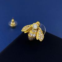 Copper 18K Gold Plated Simple Style Commute Bee Inlay Zircon Rings Earrings main image 4