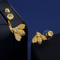 Copper 18K Gold Plated Simple Style Commute Bee Inlay Zircon Rings Earrings main image 7