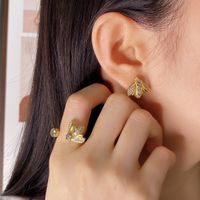 Copper 18K Gold Plated Simple Style Commute Bee Inlay Zircon Rings Earrings main image 1