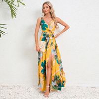 Femmes Robe Fourreau Élégant Col En V Impression Sans Manches Fleur Maxi Longue Robe Mascarade main image 4