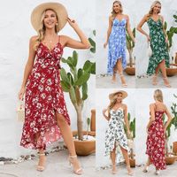 Frau Normales Kleid Klassischer Stil V-Ausschnitt Drucken Gürtel Ärmellos Blume Midi-Kleid Reisen main image 1