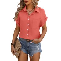 Women's Blouse Short Sleeve Blouses Pocket Vacation Solid Color main image 2