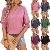 Women's T-shirt Half Sleeve T-Shirts Patchwork Vacation Solid Color main image 6