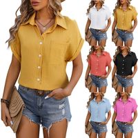 Women's Blouse Short Sleeve Blouses Pocket Vacation Solid Color main image 1
