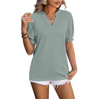 Women's T-shirt Short Sleeve T-Shirts Patchwork Jacquard Vacation Solid Color main image 4