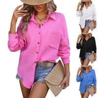 Women's Blouse Long Sleeve Blouses Pocket Streetwear Solid Color main image 1