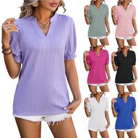 Women's T-shirt Short Sleeve T-Shirts Patchwork Jacquard Vacation Solid Color main image 1