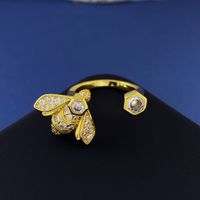 Copper 18K Gold Plated Simple Style Commute Bee Inlay Zircon Rings Earrings sku image 1