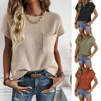 Women's Sweater Short Sleeve Sweaters & Cardigans Pocket Vintage Style Solid Color main image 6