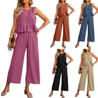Holiday Daily Women's Vintage Style Bohemian Solid Color Cotton And Linen Button Pants Sets Pants Sets main image 1