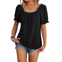 Women's Chiffon Shirt Short Sleeve T-Shirts Jacquard Pleated Vacation Solid Color main image 3