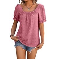 Women's Chiffon Shirt Short Sleeve T-Shirts Jacquard Pleated Vacation Solid Color main image 2