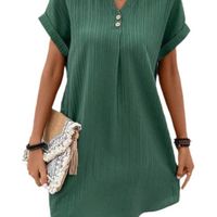Women's Regular Dress Simple Style V Neck Button Short Sleeve Solid Color Knee-Length Holiday Daily main image 4