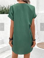 Frau Normales Kleid Einfacher Stil V-Ausschnitt Taste Kurzarm Einfarbig Knielang Ferien Täglich main image 3