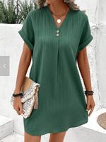 Women's Regular Dress Simple Style V Neck Button Short Sleeve Solid Color Knee-Length Holiday Daily main image 2