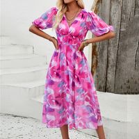 Women's Regular Dress Simple Style V Neck Printing Half Sleeve Multicolor Midi Dress Holiday Daily main image 5