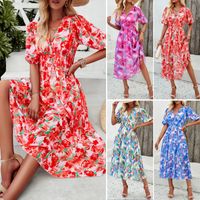 Women's Regular Dress Simple Style V Neck Printing Half Sleeve Multicolor Midi Dress Holiday Daily main image 6