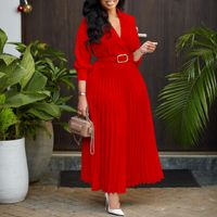 Women's Regular Dress Simple Style V Neck Belt 3/4 Length Sleeve Solid Color Midi Dress Business main image 4