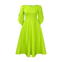 Women's Swing Dress Simple Style Round Neck 3/4 Length Sleeve Solid Color Midi Dress Holiday Daily sku image 4