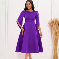 Women's Swing Dress Simple Style Round Neck 3/4 Length Sleeve Solid Color Midi Dress Holiday Daily main image 5