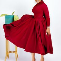 Women's Swing Dress Simple Style Turtleneck Beaded Pleated Long Sleeve Solid Color Midi Dress Holiday Daily main image 5