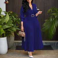 Women's Regular Dress Simple Style V Neck Belt 3/4 Length Sleeve Solid Color Midi Dress Business main image 3