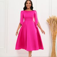 Women's Swing Dress Simple Style Round Neck 3/4 Length Sleeve Solid Color Midi Dress Holiday Daily main image 6