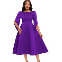 Women's Swing Dress Simple Style Round Neck 3/4 Length Sleeve Solid Color Midi Dress Holiday Daily main image 4