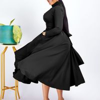 Women's Swing Dress Simple Style Turtleneck Beaded Pleated Long Sleeve Solid Color Midi Dress Holiday Daily main image 4