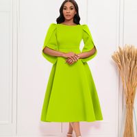 Women's Swing Dress Simple Style Round Neck 3/4 Length Sleeve Solid Color Midi Dress Holiday Daily main image 3