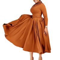Women's Swing Dress Simple Style Turtleneck Beaded Pleated Long Sleeve Solid Color Midi Dress Holiday Daily main image 3