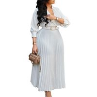 Women's Regular Dress Simple Style V Neck Belt 3/4 Length Sleeve Solid Color Midi Dress Business main image 2