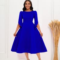 Women's Swing Dress Simple Style Round Neck 3/4 Length Sleeve Solid Color Midi Dress Holiday Daily main image 2