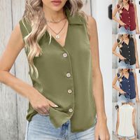 Women's Blouse Sleeveless Tank Tops Button Vacation Solid Color main image 1