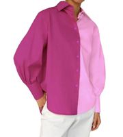 Women's Blouse Long Sleeve Blouses Contrast Binding Vacation Color Block main image 5