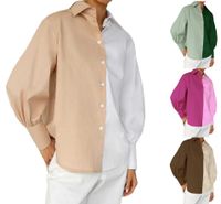 Femmes Chemisière Manche Longue Blouses Reliure Contrastée Vacances Bloc De Couleur main image 6