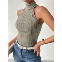 Women's Knitwear Sleeveless Tank Tops Jacquard Vacation Solid Color main image 2