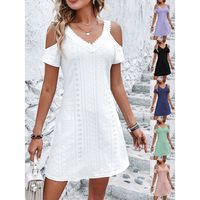Women's Regular Dress Vacation Simple Style V Neck Lace Hollow Out Short Sleeve Solid Color Midi Dress Holiday Daily main image 1