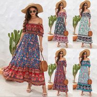 Women's Regular Dress Bohemian U Neck Printing Lettuce Trim Short Sleeve Printing Maxi Long Dress Travel Daily main image 1