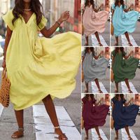 Women's Regular Dress Elegant V Neck Pleated Short Sleeve Solid Color Midi Dress Daily Street main image 1