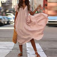 Women's Regular Dress Elegant V Neck Pleated Short Sleeve Solid Color Midi Dress Daily Street main image 3