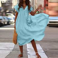 Women's Regular Dress Elegant V Neck Pleated Short Sleeve Solid Color Midi Dress Daily Street main image 5