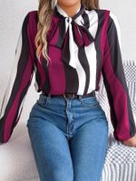 Women's Chiffon Shirt Long Sleeve Blouses Elegant Stripe main image 5