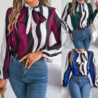 Women's Chiffon Shirt Long Sleeve Blouses Elegant Stripe main image 6