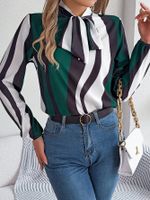 Women's Chiffon Shirt Long Sleeve Blouses Elegant Stripe main image 4
