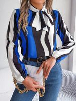 Women's Chiffon Shirt Long Sleeve Blouses Elegant Stripe main image 3
