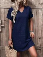 Women's Regular Dress Casual Elegant V Neck Short Sleeve Solid Color Knee-Length Daily main image 5